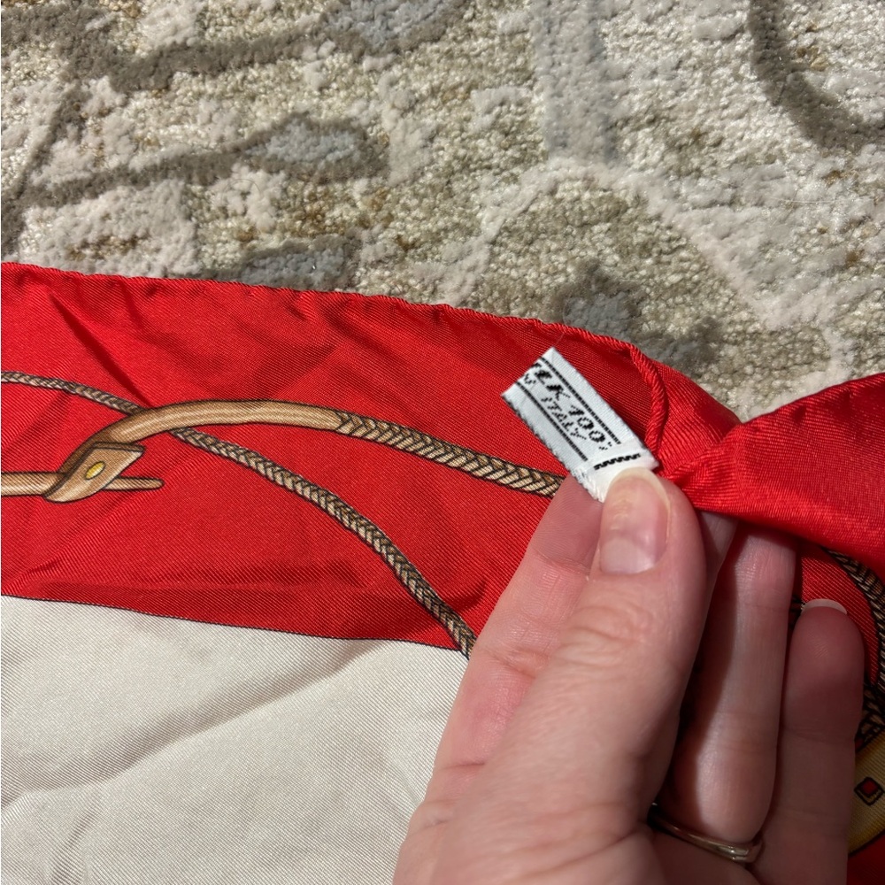 Celine Red and White Equestrian Scarf - Picture 3 of 8